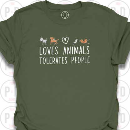 Loves Animals, Tolerates People, Sketch Art, T-Shirt