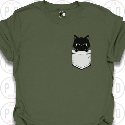 Peek-a-Boo Pocket, Black Kitten, T-Shirt
