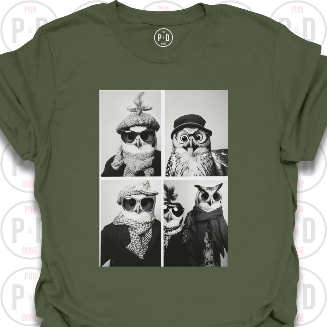 Retro Photobooth Owls, T-Shirt