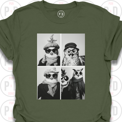 Retro Photobooth Owls, T-Shirt