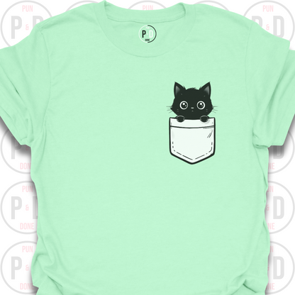 Peek-a-Boo Pocket, Black Kitten, T-Shirt