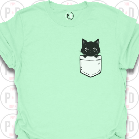 Peek-a-Boo Pocket, Black Kitten, T-Shirt