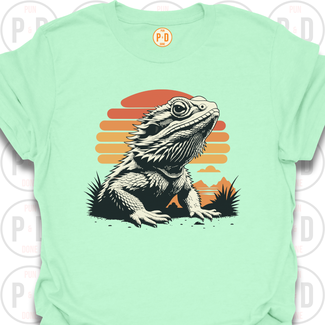 Bearded Dragon Retro Sunset, T-Shirt