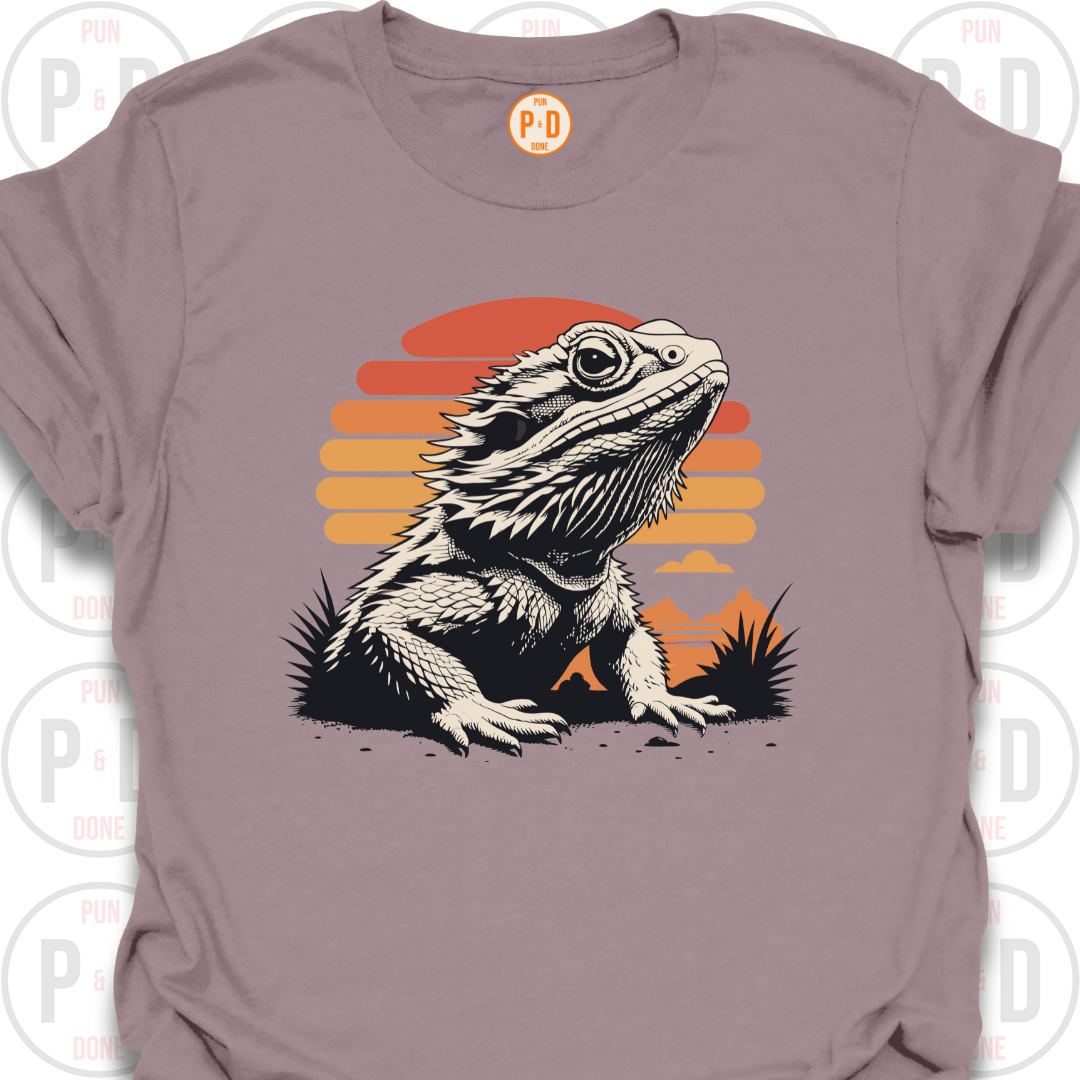 Bearded Dragon Retro Sunset, T-Shirt