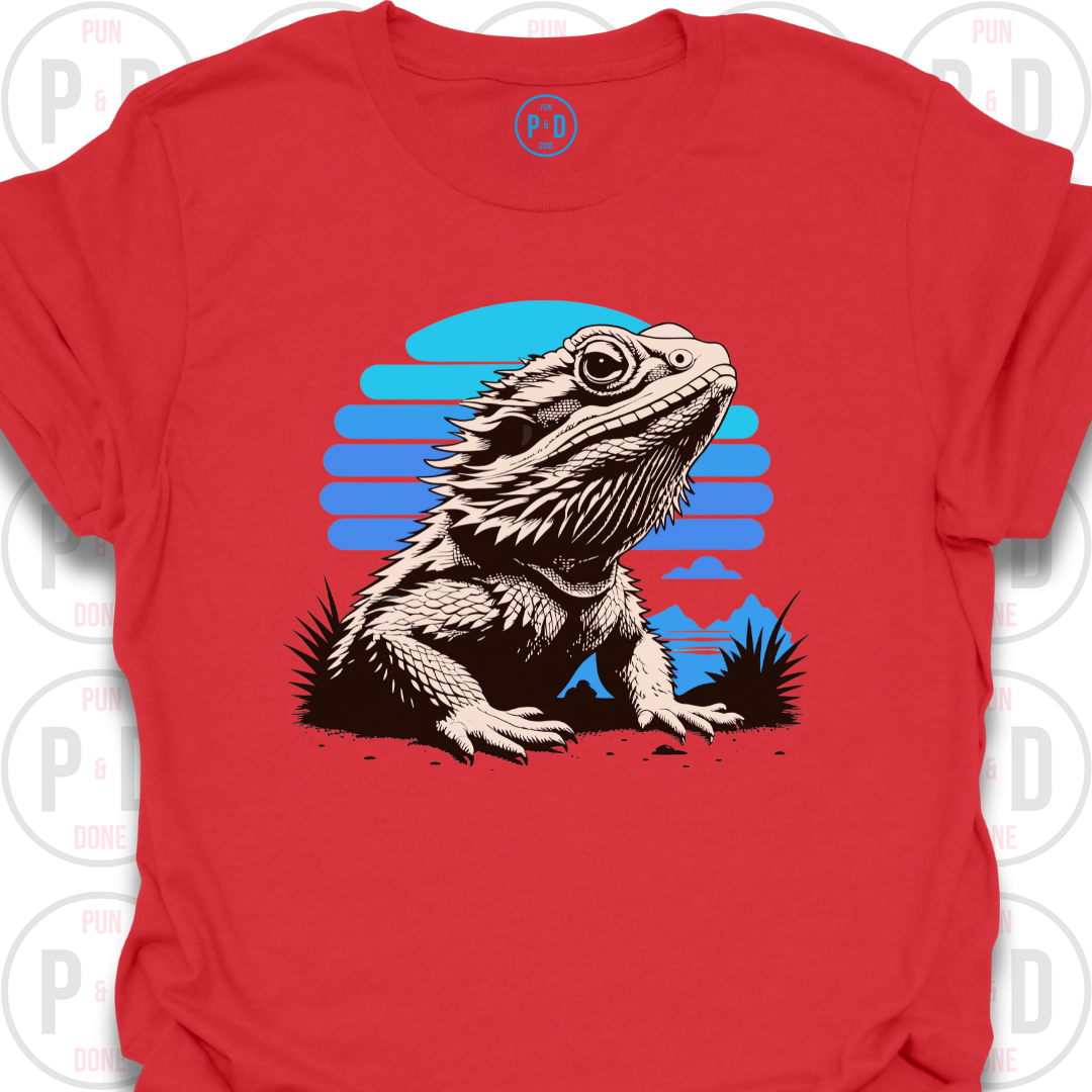 Bearded Dragon Retro Sunset, T-Shirt