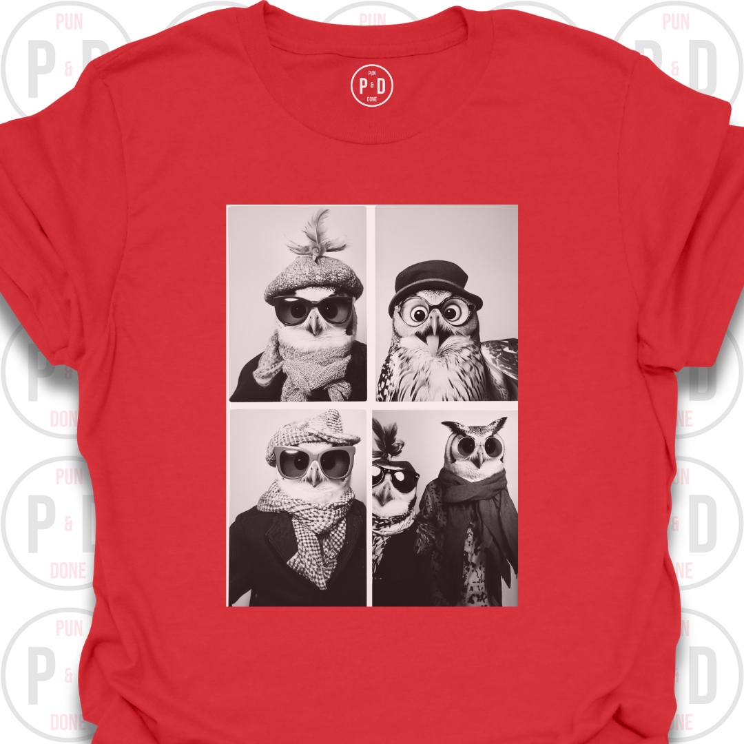 Retro Photobooth Owls, T-Shirt