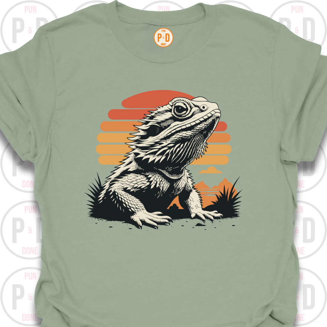 Bearded Dragon Retro Sunset, T-Shirt