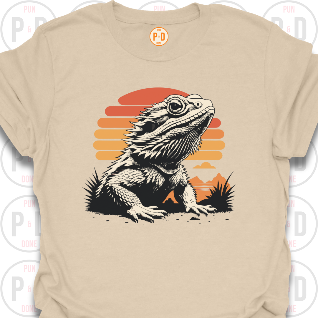 Bearded Dragon Retro Sunset, T-Shirt
