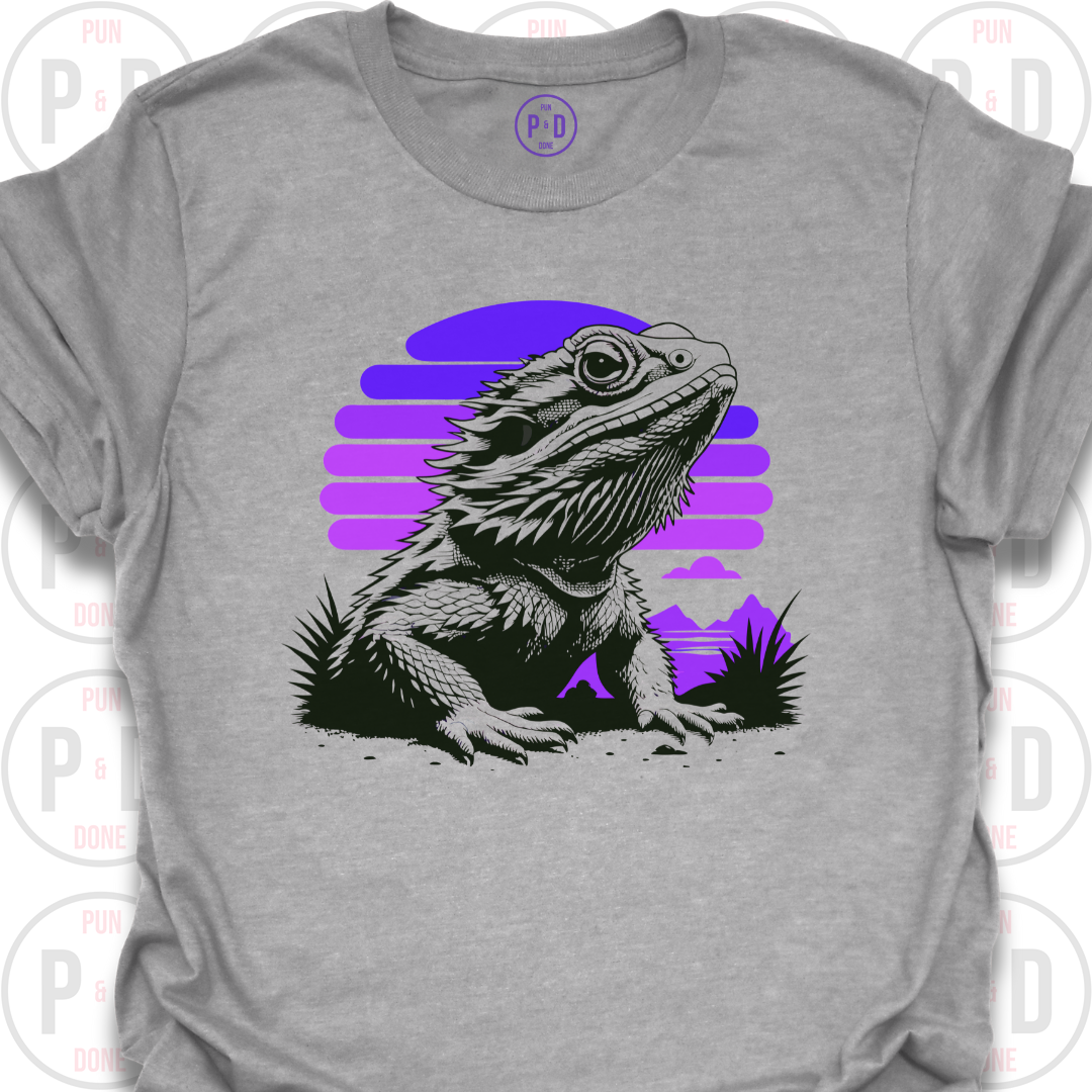 Bearded Dragon Retro Sunset, T-Shirt