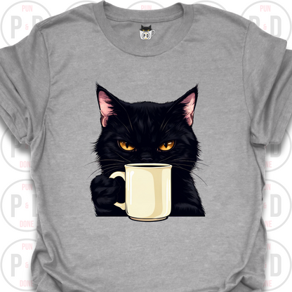 Black Cat Coffee in Hand, T-Shirt