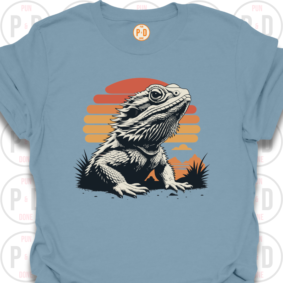 Bearded Dragon Retro Sunset, T-Shirt