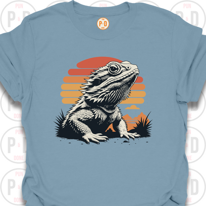 Bearded Dragon Retro Sunset, T-Shirt