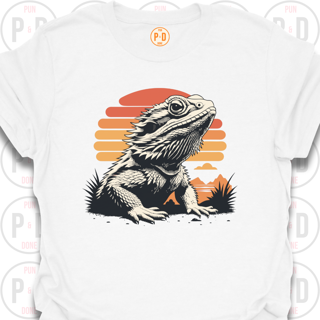 Bearded Dragon Retro Sunset, T-Shirt