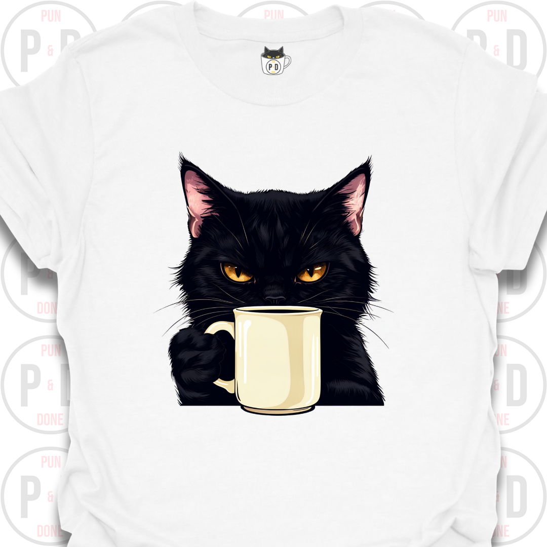 Black Cat Coffee in Hand, T-Shirt