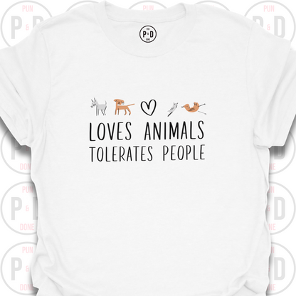 Loves Animals, Tolerates People, Sketch Art, T-Shirt